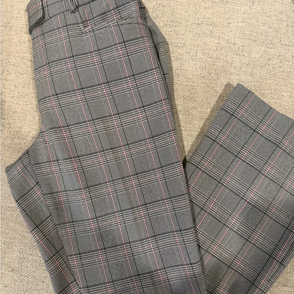 Tahari Black and White Plaid Pants with Pink Lining